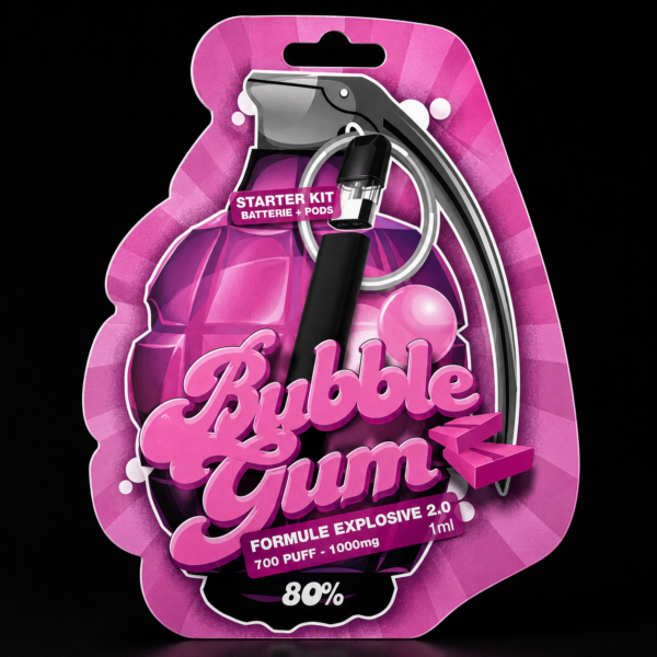 Grenade Vape Bubble Gum 80% 10-OH-HHC au design moderne avec arômes sucrés proposée par GreenCanopy