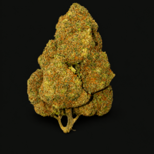 Fleur Forbidden Fruit CBC aux teintes violettes et orangées avec trichomes brillants proposée par GreenCanopy