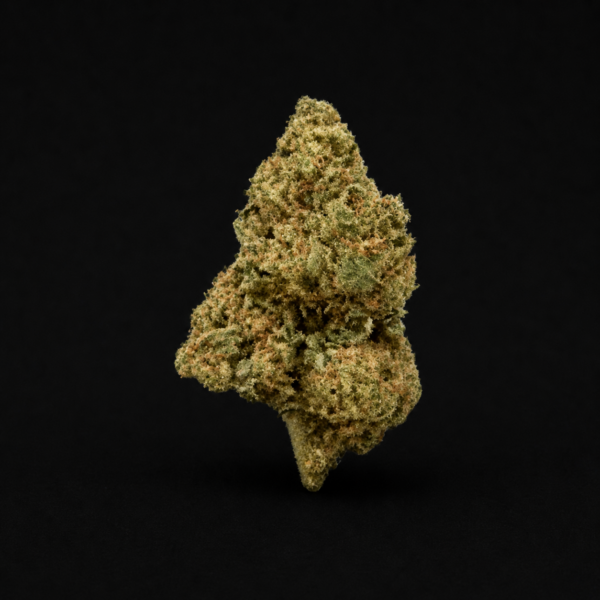 fleur cbd bubba kush greenhouse têtes denses vert foncé pistils orange trichomes
