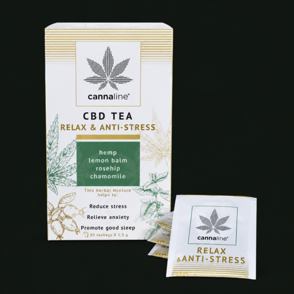 Boîte de thé CBD Cannaline RELAX & ANTI-STRESS avec infusion naturelle au chanvre